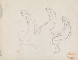 Trzy studia przedstawiające siedzącą kobietę autorstwa George Romney