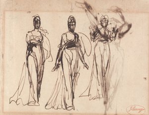 Trzy studia stojącej kobiety, prawdopodobnie Lady MacBeth autorstwa George Romney