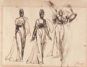 Trzy studia przedstawiające stojącą kobietę, prawdopodobnie Circe autorstwa George Romney
