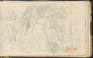 Dwie postacie podnoszące leżącą postać autorstwa George Romney