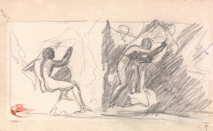 Dwa szkice: Siedzący akt męski, widok z tyłu; Stojąca postać, gestykulująca autorstwa George Romney
