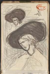 Dwa szkice przedstawiające kobietę w kapeluszu autorstwa George Romney