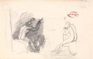 Dwa szkice siedzącego aktu męskiego, widok z tyłu autorstwa George Romney