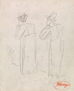Dwie stojące postacie w wysokich kapeluszach autorstwa George Romney