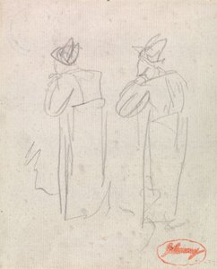 Dwie stojące postacie w wysokich kapeluszach autorstwa George Romney