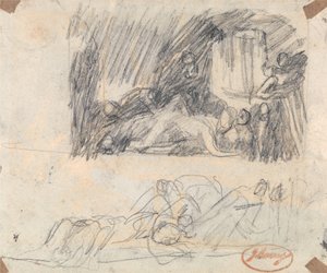 Dwa szkice przedstawiające Johna Howarda odwiedzającego lazaret autorstwa George Romney