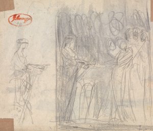 Dwa szkice do obrazu „Inicjacja wiejskiej nimfy” autorstwa George Romney