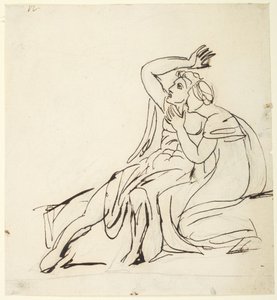 Dwie postacie siedzące; na odwrocie: szkice przedstawiające grupę trzech postaci autorstwa George Romney