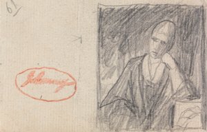 Kobieta opierająca głowę na zgiętym ramieniu autorstwa George Romney