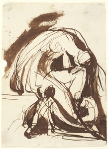 Smutna kobieta z dwójką dzieci autorstwa George Romney