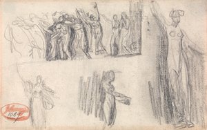 Uciekające kobiety i dzieci oraz trzy szkice stojącej postaci kobiecej autorstwa George Romney