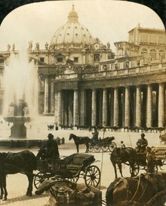 Wagony przy fontannie na Placu Świętego Piotra, Rzym, Włochy, ok. 1909.