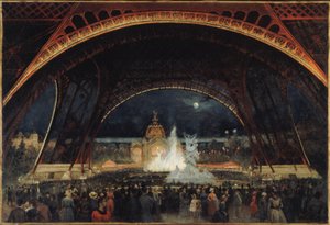 Nocne przyjęcie na Wystawie Powszechnej 1889, pod Wieżą Eiffla, ok. 1889 (olej na płótnie) autorstwa George Roux