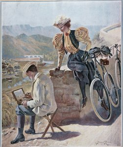 Akwarela i kolarstwo - litografia Georges Roux, v.1900