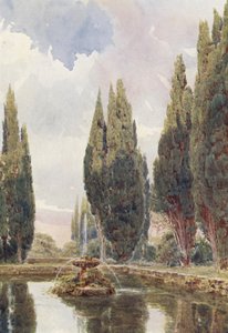 Włoskie ogrody: Il Laghetto, Villa Falconieri (kolorowa litografia) autorstwa George Samuel Elgood
