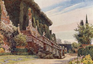 Włoskie ogrody: Wielkie schody, Villa Garzoni (kolorowa litografia) autorstwa George Samuel Elgood