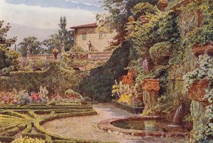 Włoskie ogrody: Palazzo from the Parterre, Villa Palmieri (kolorowa litografia)