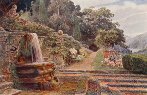 Włoskie ogrody: Villa Cicogna, Poniżej Kaskady (kolorowa litografia) autorstwa George Samuel Elgood