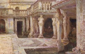 Włoskie ogrody: Villa di Papa Giulio (kolorowa litografia) autorstwa George Samuel Elgood