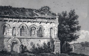 "Berfrestone" (DB) Kościół św. Mikołaja 1829 r. grawerunek Barfrestone Kent Anglia autorstwa George Shepherd