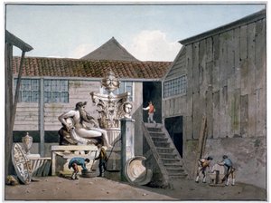 Stocznia fabryki Coade Stone przy Narrow Wall Street, Lambeth, Londyn, ok. 1800.