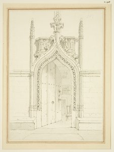 Wejście do pokoju zakrystii St Mary Redcliffe, c.1812 (ołówek i akwarela na papierze) autorstwa George Shepherd