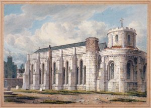 Widok kościoła Temple z drugiej strony cmentarza, City of London, 1811 autorstwa George Shepherd