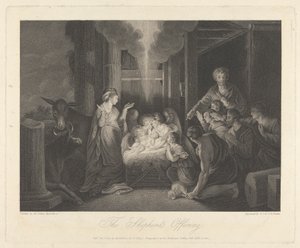 Zachodnie okno kaplicy, New College Oxford: ofiara pasterza, szopka