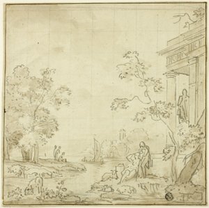 Scena portowa z postaciami, świątynia autorstwa George Smith of Chichester