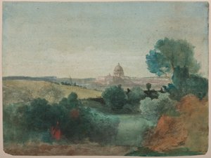 Święty Piotr widziany z Kampanii, ok. 1850 (wc nad ołówkiem na papierze) autorstwa George Snr. Inness