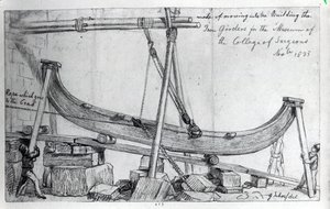 Przenoszenie żelaznych dźwigarów używanych do budowy Muzeum Hunterian w Royal College of Surgeons, 1835 autorstwa George Snr Scharf