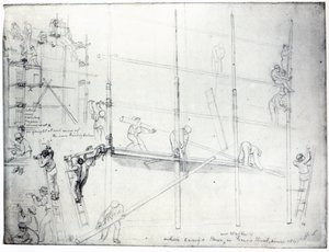 Stawianie rusztowania przed domem Craiga, Francis Street, Londyn, 1841 autorstwa George Snr Scharf