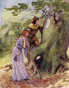 Ganimedes i Aliena byli dziwnie zaskoczeni, gdy na drzewach wyryto imię Rosalind? autorstwa George Soper