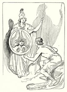 Perseusz: „W lustrze tarczy pojawiła się twarz” (litografia) autorstwa George Soper