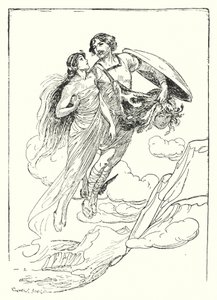 Perseusz: „Perseusz podniósł swoją piękną Andromedę w ramionach i uciekł z nią na szczyt klifu” (lito) autorstwa George Soper