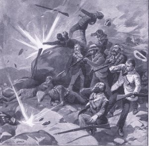 Ostatni bastion policji z Johannesburga w Bergendal, ilustracja z filmu After Pretoria: The Guerilla War, 1902