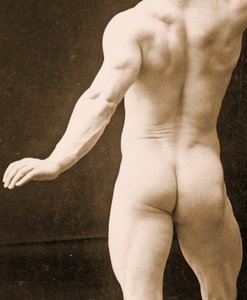 Eugen Sandow, w klasycznej antycznej grecko-rzymskiej pozie, fragment DGC 1073442 c.1894 bw zdjęcie