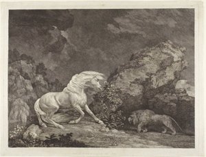 Koń przestraszony przez lwa autorstwa George Stubbs