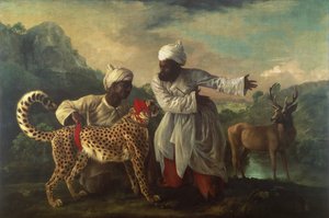 Gepard i jeleń z dwoma Indianami, ok. 1765 (olej na płótnie) autorstwa George Stubbs