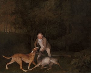 Freeman, gajowy hrabiego Clarendon, z umierającą łanią i psem autorstwa George Stubbs