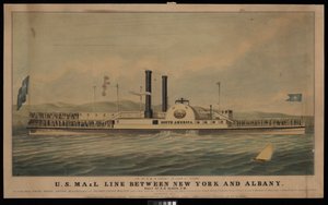 Amerykańska linia pocztowa między Nowym Jorkiem a Albany codziennie o 17:00.... (litografia, kolorowa) autorstwa George T. (after) Sanford