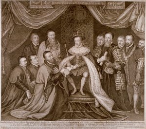 Edward VI podpisujący statut dający Bridewell londyńskiemu City za przytułek, 1552 1750 autorstwa George Vertue