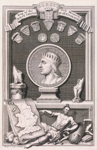 Egbert (zm.839) król Sasów Zachodnich, pierwszy monarcha całej Anglii, ryty przez artystę (grafika) autorstwa George Vertue
