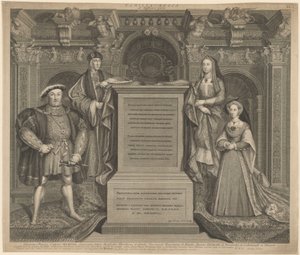 Henryk VII i rodzina Henryka VIII w Pałacu Whitehall autorstwa George Vertue after Hans Holbein the Younger