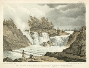 Wodospady na rzece Exploits, Nowa Fundlandia (kolorowa rycina) autorstwa George Victor Du Noyer