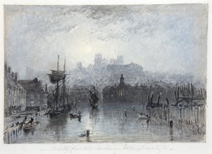 Whitby ze stacji kolejowej; światło księżyca (akwarela)