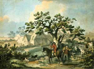 Strzelanie do kuropatwy, ryci. Thomas Rowlandson (1756-1827), wyd. J. Harris, 1789 (akwaforta kolorowa) (patrz także 125724, 125726-27) autorstwa George after Morland
