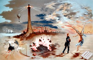 Postęp poprzez nowe wynalazki w historii (litografia kolorowa) autorstwa George de Mare