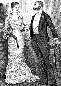 Kobieta i dżentelmen w eleganckim stroju autorstwa George du Maurier