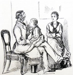 Dziecko zafascynowane gumą do mocowania sztucznych zębów autorstwa George du Maurier